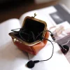 Customized Vintage Waxed Cowhide Bag Mini Coin Purse Headphone Storage Bag