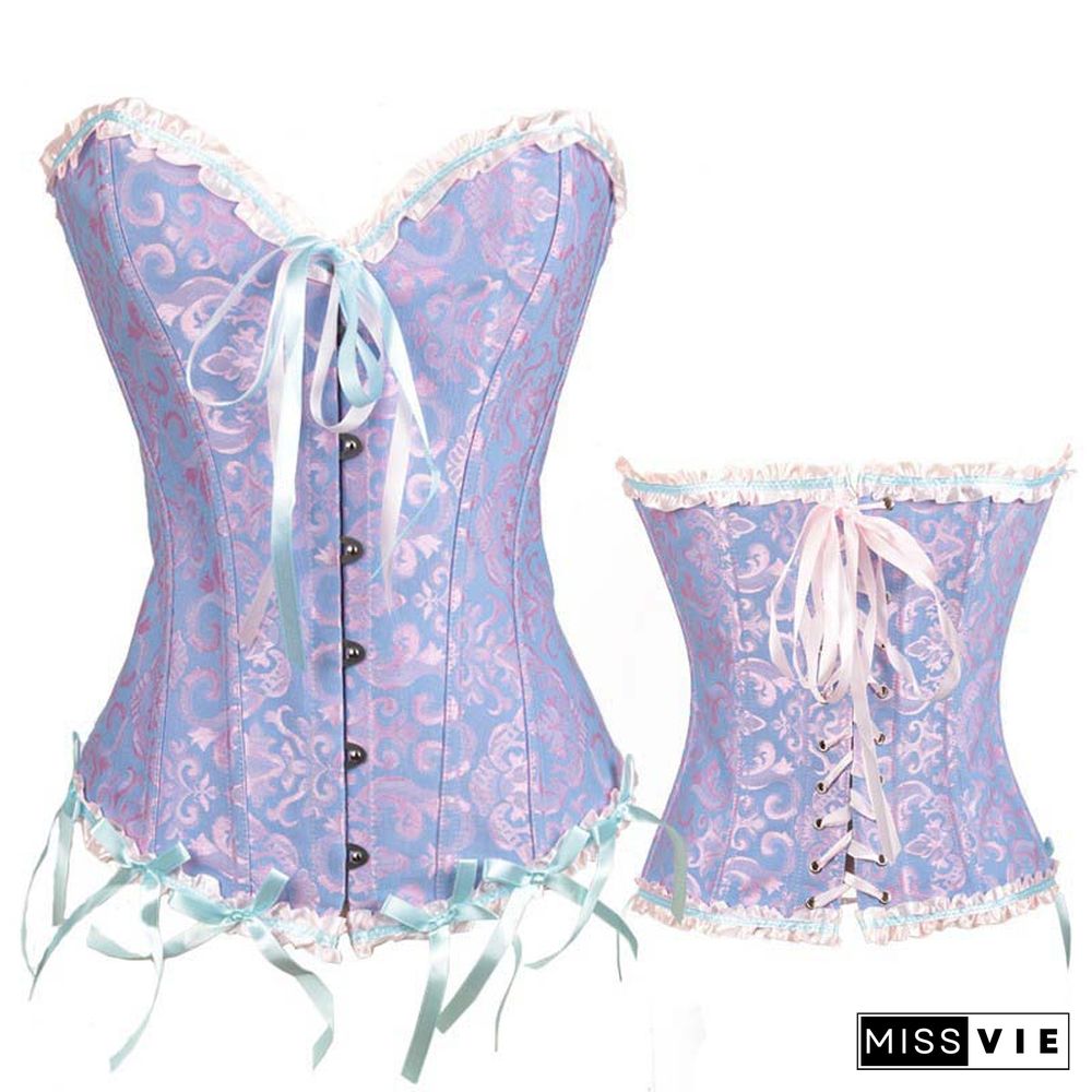 Flower Print Lace Up Corset Tops