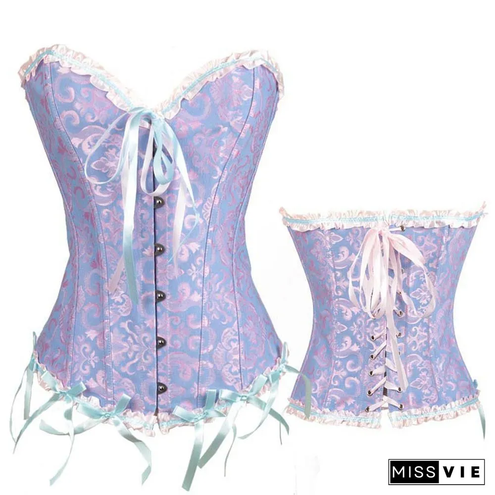 Flower Print Lace Up Corset Tops