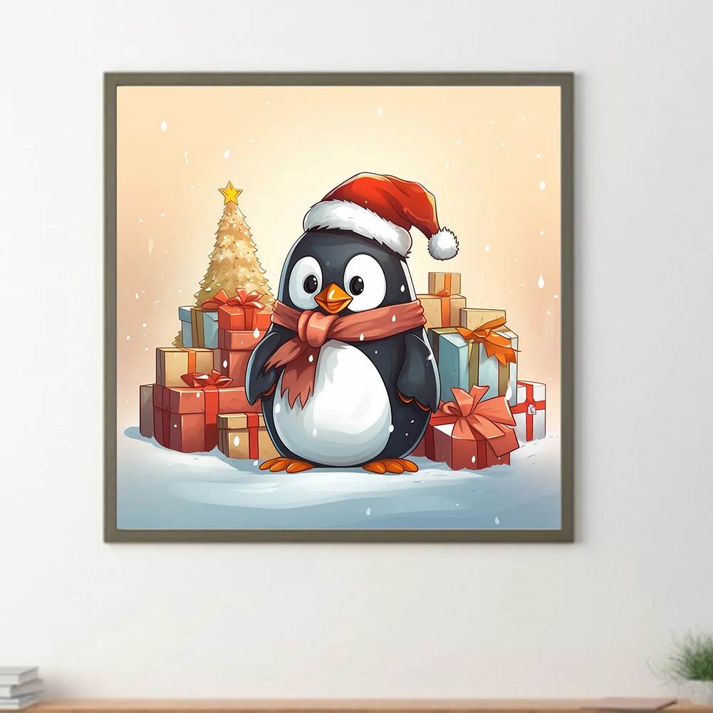 Full Round Diamond Painting 30*30cm - Penguin Giving Gifts