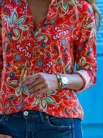 Floral Printed Casual Shirt Collar Blouse