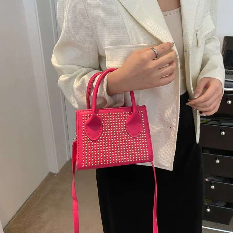 Women simple bright diamond inlaid bag Trendy portable shoulder crossbody bag