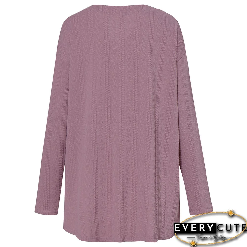 Pink Purple V Neck Jacquard Button Knit Cardigan