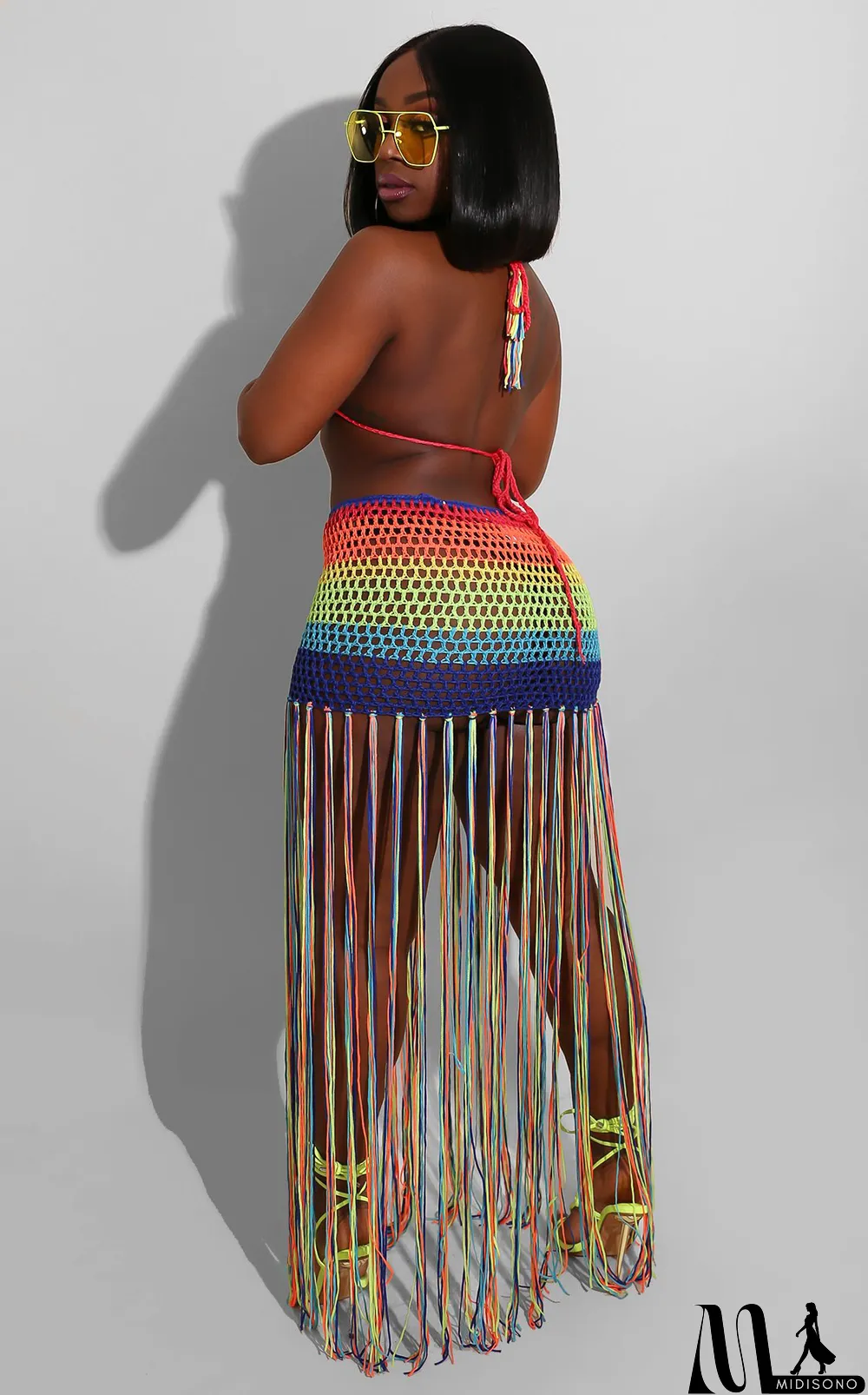 MidiSono - Sexy Crochet Tassel Cutout Skirt Two Piece Set