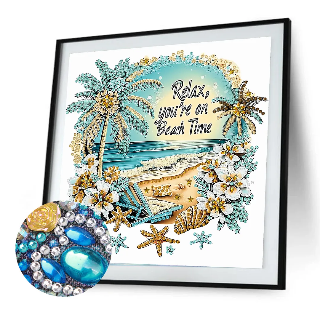 Tropical Beach Special Shaped 5D DIY Partial Drill Diamond Painting Kits for Adults Beginners Home Decor Diamonds Dots Gem Art Kits Diamond Art Kit 11.81 X11.81inch
