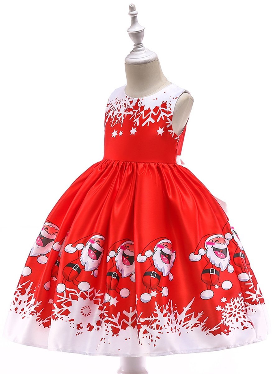 Kids Christmas Dress Sleeveless Snowflake Santa Claus Print Tutu Dress
