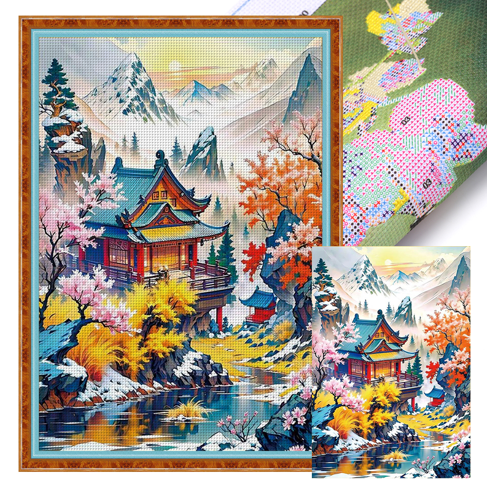 Snow Pavilion Full 14CT Pre-stamped Canvas(40*60cm) Cross Stitch