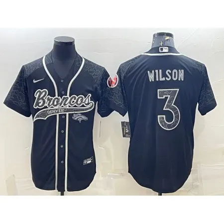 Men's Denver Broncos #3 Russell Wilson Black Reflective With Patch Cool Base Stitched Baseball Jersey