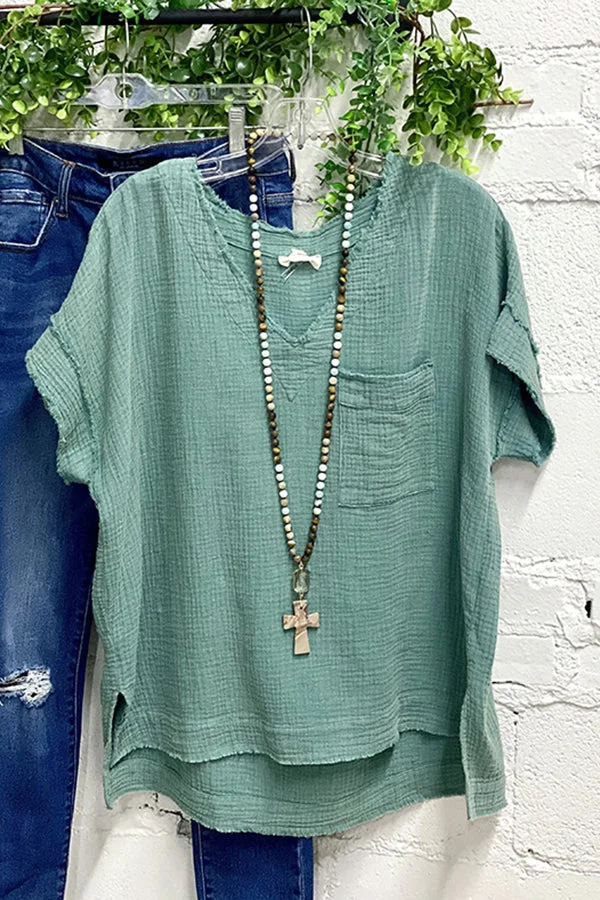 High-low Loose V Neck Frayed T-shirt