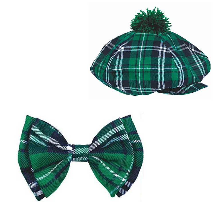 St. Patrick's Day Green Plaid Irish Cap Bow Tie Suit