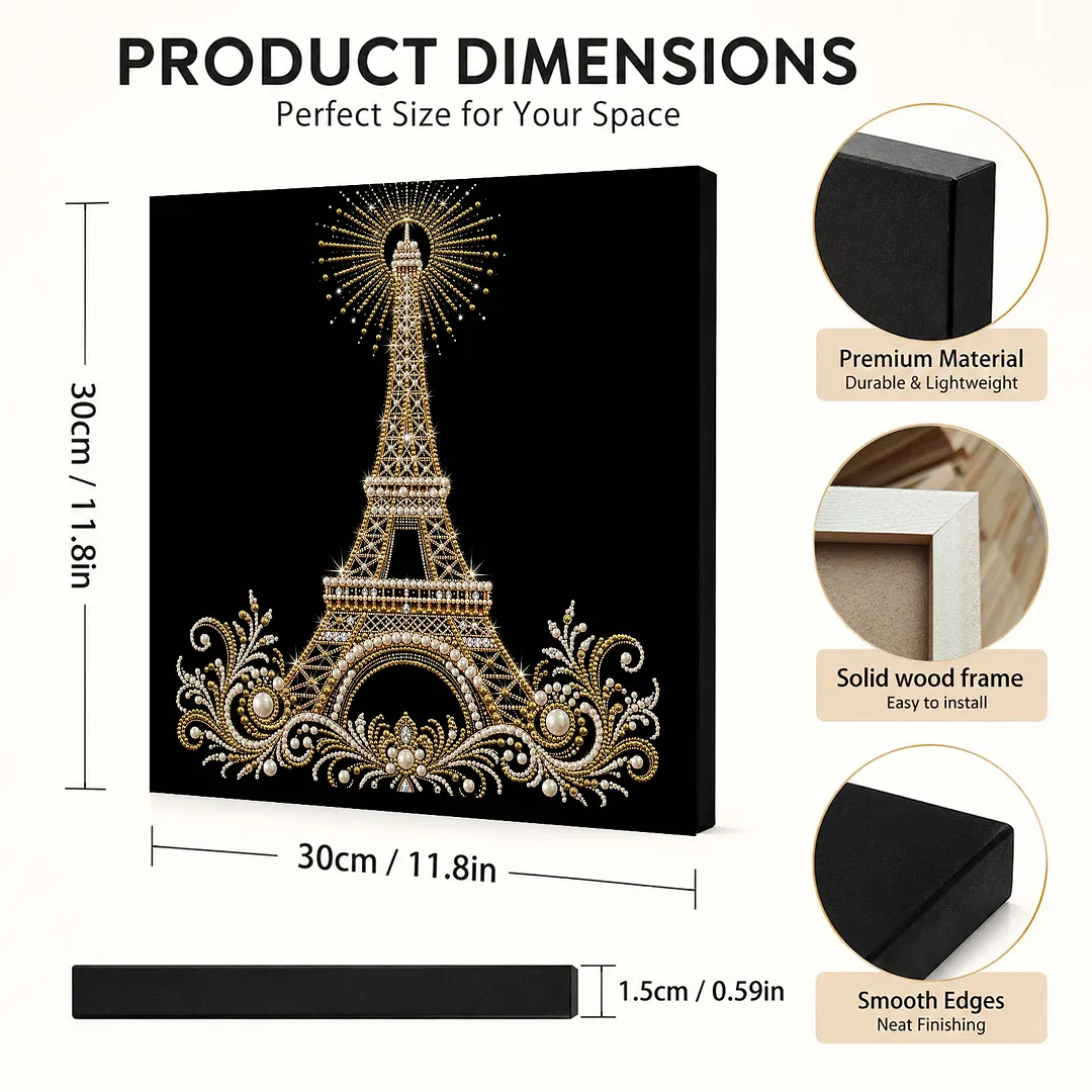 Eiffel Tower DIY Pearl Painting Kit for Adults/Beginners Gift Home Wall Decor Pearl Gem Paintings Picture Arts Craft with Frame 30x30cm