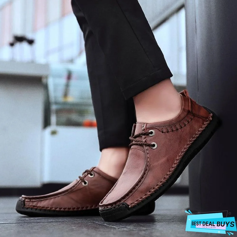 Men's Pu Leather Flats Shoes Fashion Casual Lace Oxford Shoes