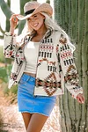 Women's Western Style Aztec Printed Stand Neck Zip Up Jacket