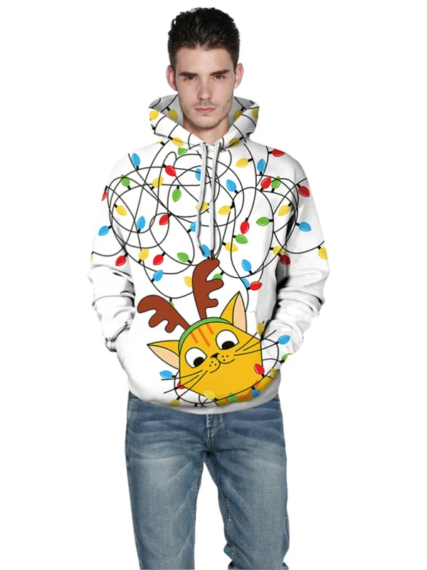 Men's Christmas Print Long Sleeve Hoodie Flusfy