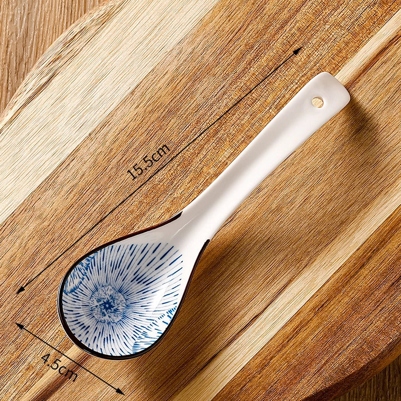 Japanese-style Small Spoon Ceramic Spoon Household Blue And White Porcelain Soup Spoon Creative Cute Pattern Spoon