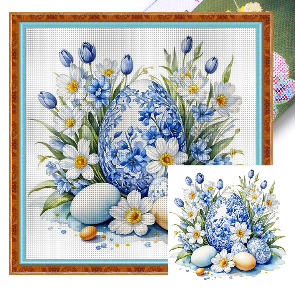 Blue And White Porcelain-Egg Flower Full 11CT Pre-stamped Canvas(40*40cm) Cross Stitch