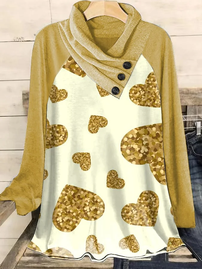 Women's Fashion Casual Print Contrast Color Love Print Top