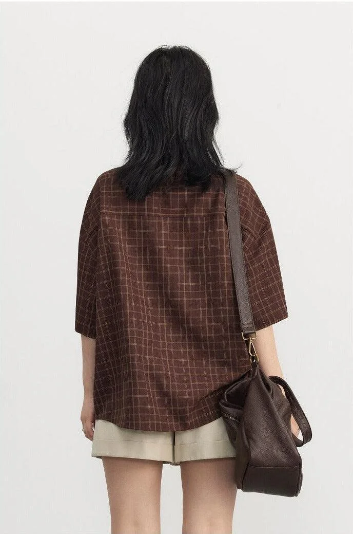 Brownm Academia V-Neck Plaid Shirt