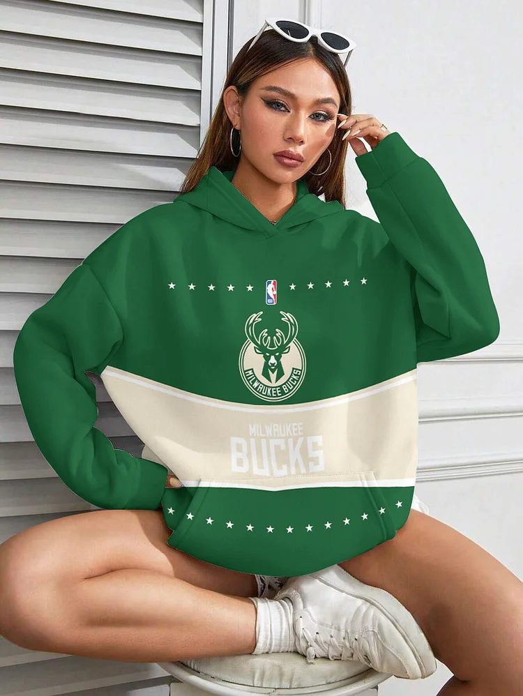 Milwaukee Bucks  Printed Hooded Pocket Pullover Hoodie