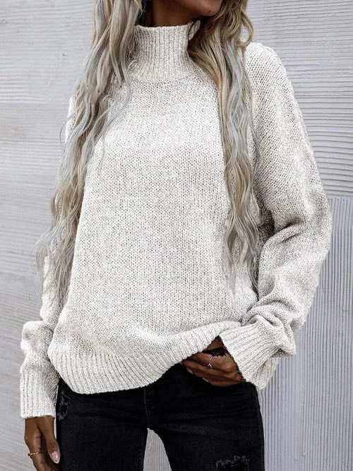 Pullover Loose Knitted Sweater Large Size Turtleneck Solid Color Sweater