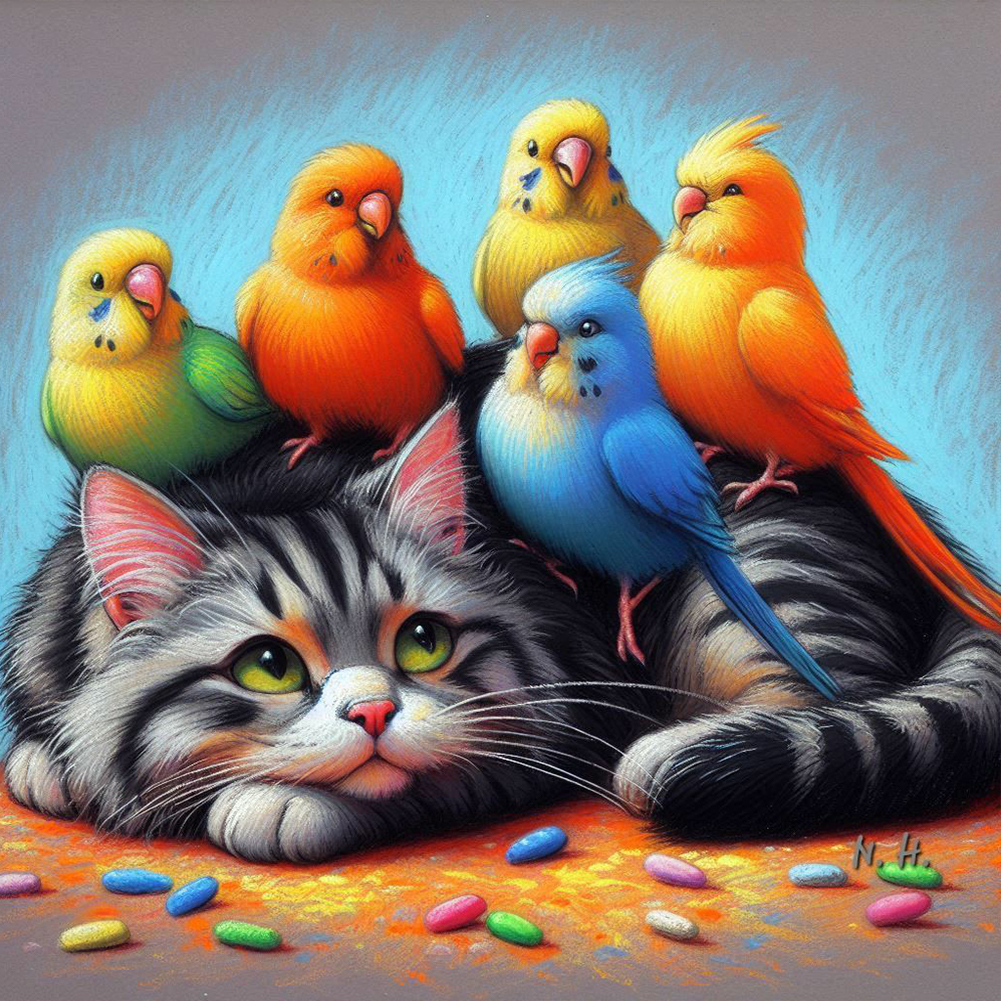 Kitten Parrot 40*40cm(canvas) full round drill diamond painting