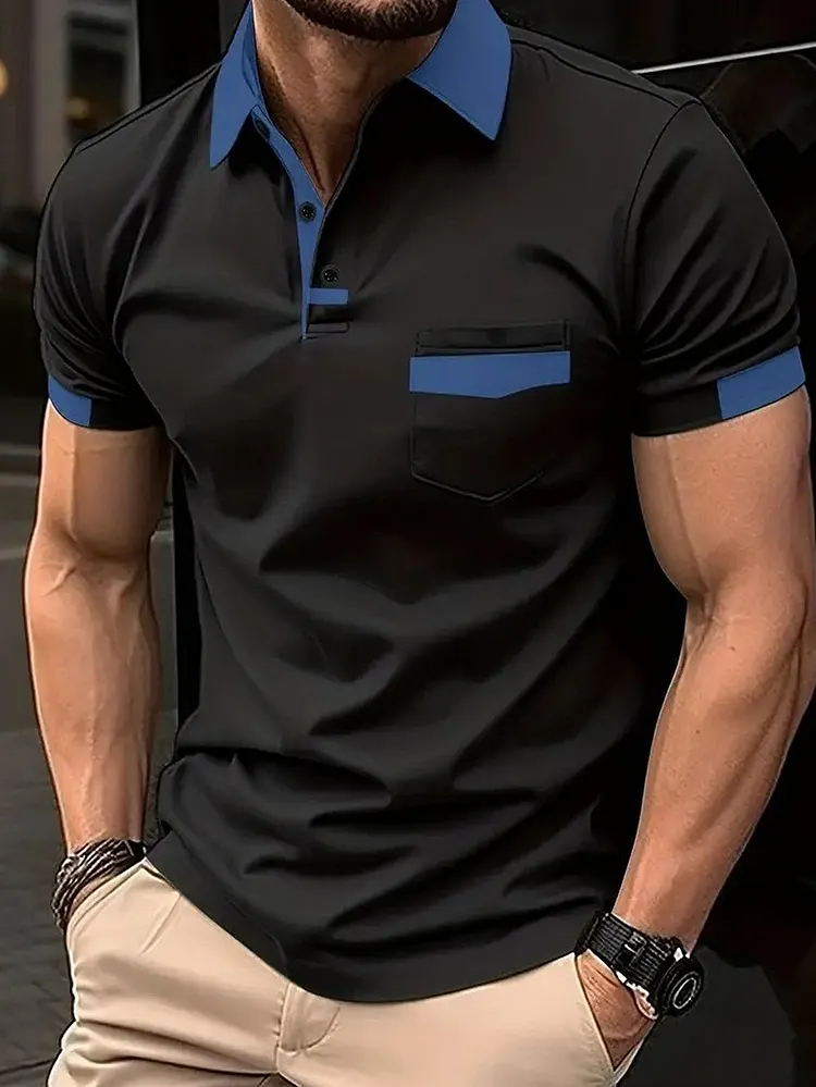 Men's Knit Polo Shirt with Pocket and Turn Down Collar
