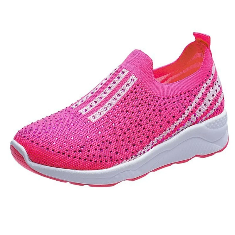 Rimocy women's hot pink crystal sneakers slip on flats shoes for women 2022 Spring Non-slip Soft Bottom casual shoes woman flats