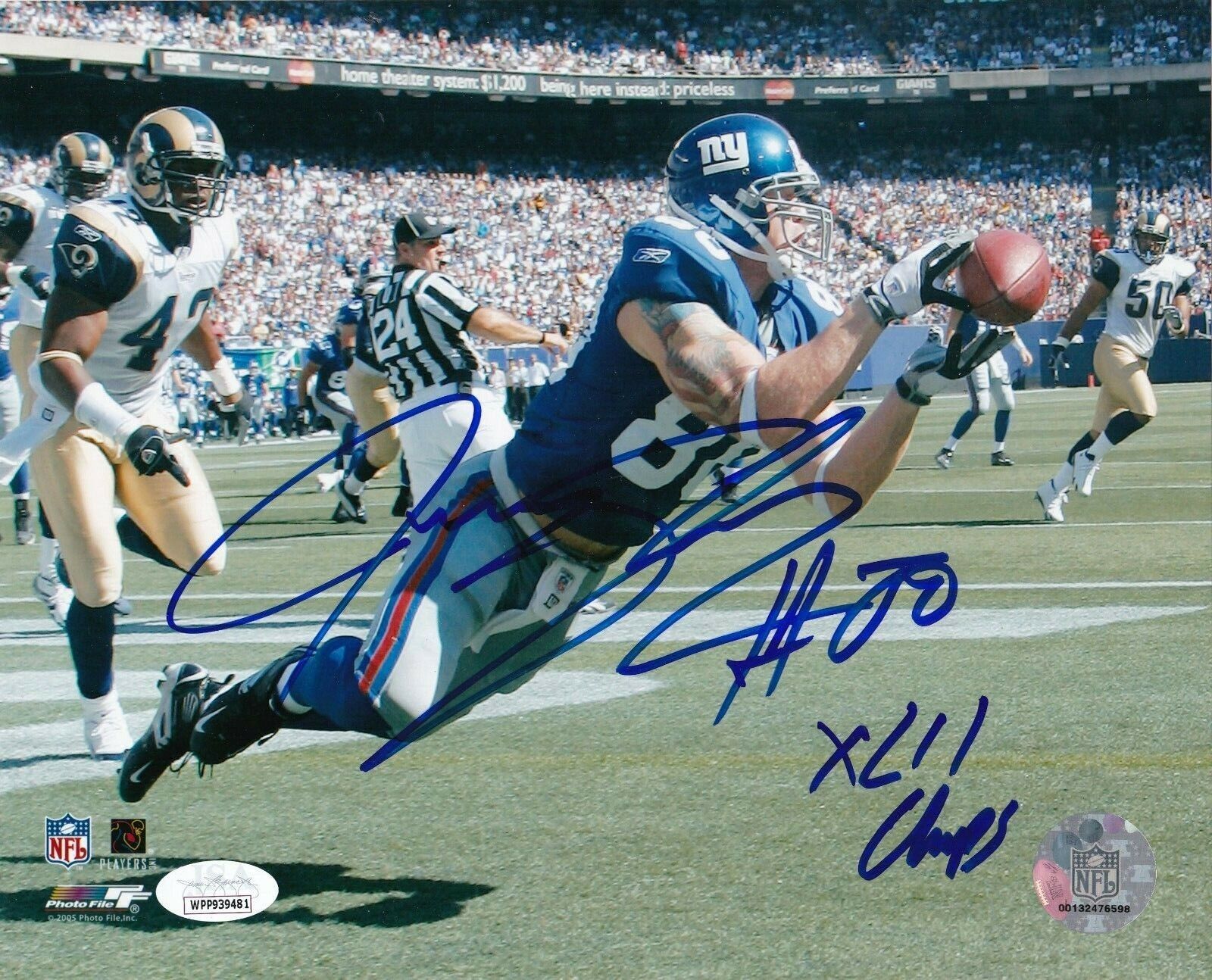 JEREMY SHOCKEY NEW YORK GIANTS XLII SB CHAMPS JSA AUTHENTICATED SIGNED 8X10