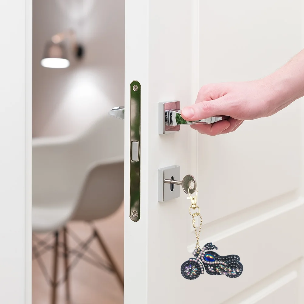 Motorcycle Special Shaped DIY Bright Diamond Painting Kit Keychain for Bag(Double Side)