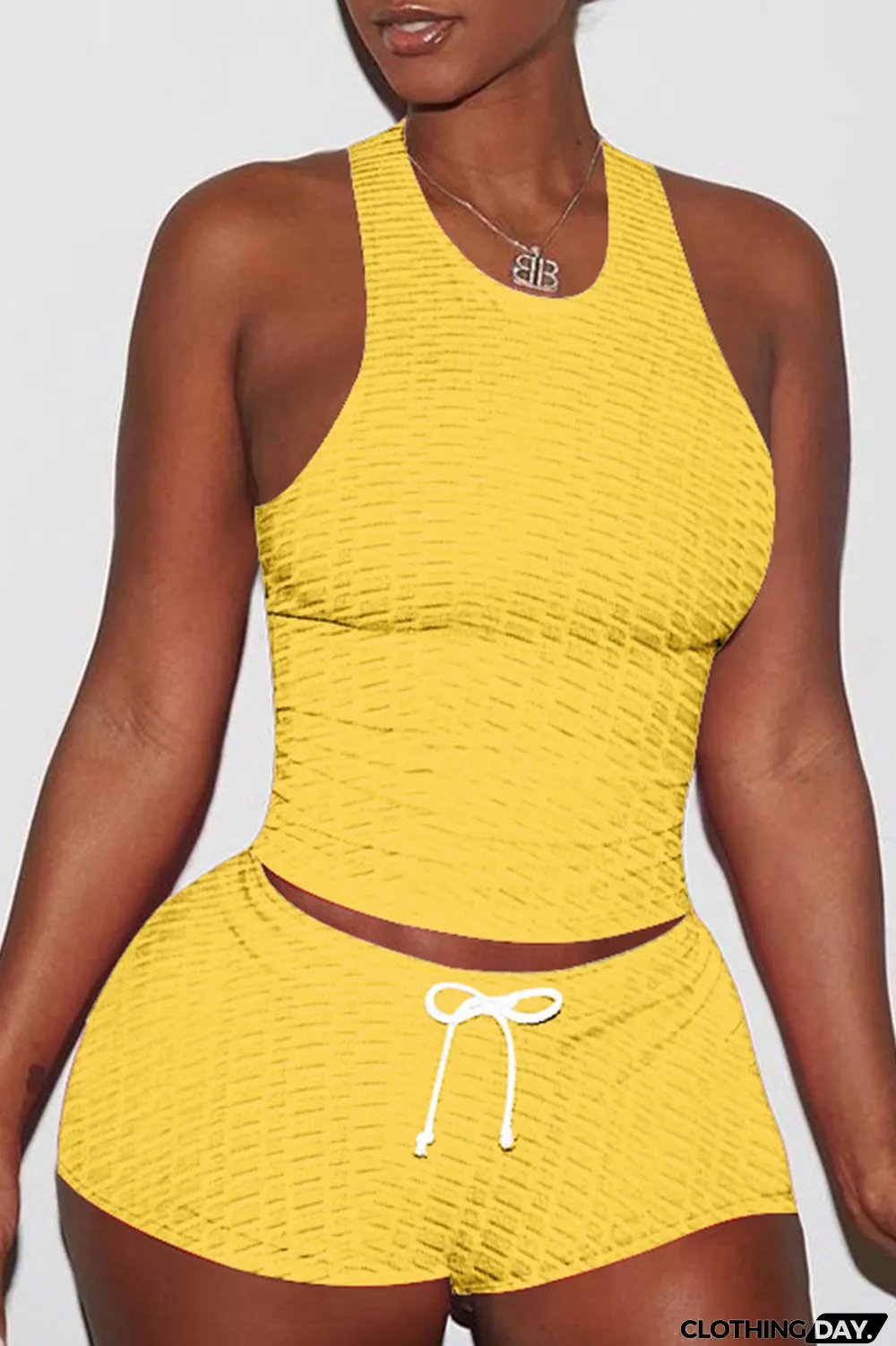 Black Sexy Sportswear Solid Patchwork Spaghetti Strap Sleeveless Two Pieces