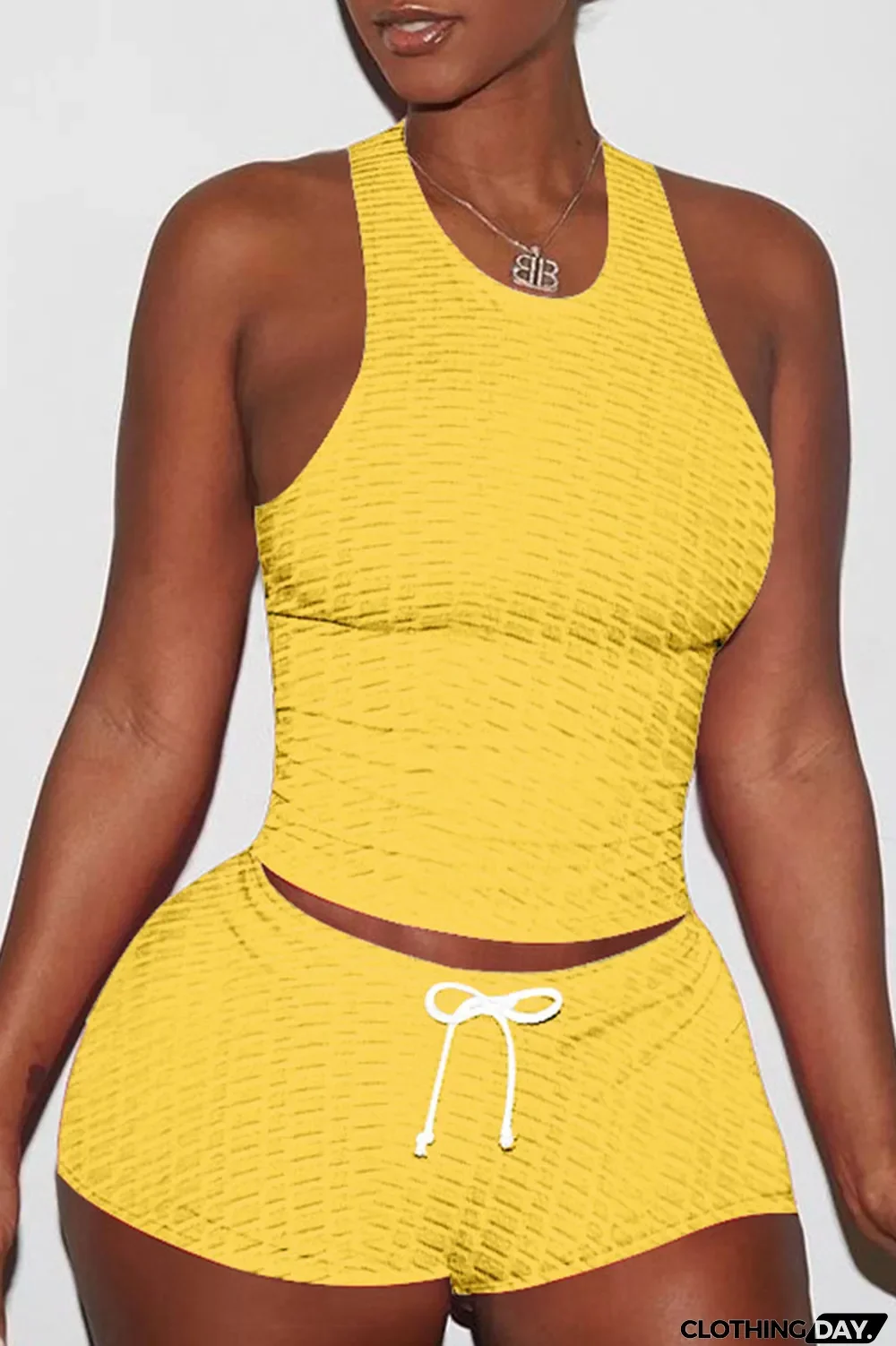 Black Sexy Sportswear Solid Patchwork Spaghetti Strap Sleeveless Two Pieces