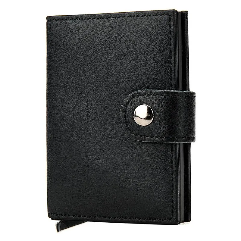 Simple Design RFID Protection Magnetic Closure Two Fold Genuine Leather Card Holder Mini Wallet