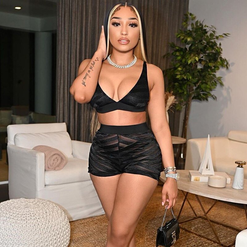 hirigin Bandage Sporty Tank Top And Shorts Two Piece Sets Women Outfit Loungewear Bodycon Sleeveless Summer Matching Set Fashion