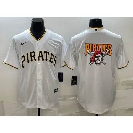 Men's Pittsburgh Pirates White Team Big Logo Cool Base Stitched Baseball Jersey KHBZ