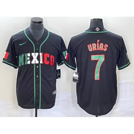 Men's Mexico Baseball #7 Julio Urias 2023 Black World Baseball With Patch Classic Stitched Jersey 3AXS