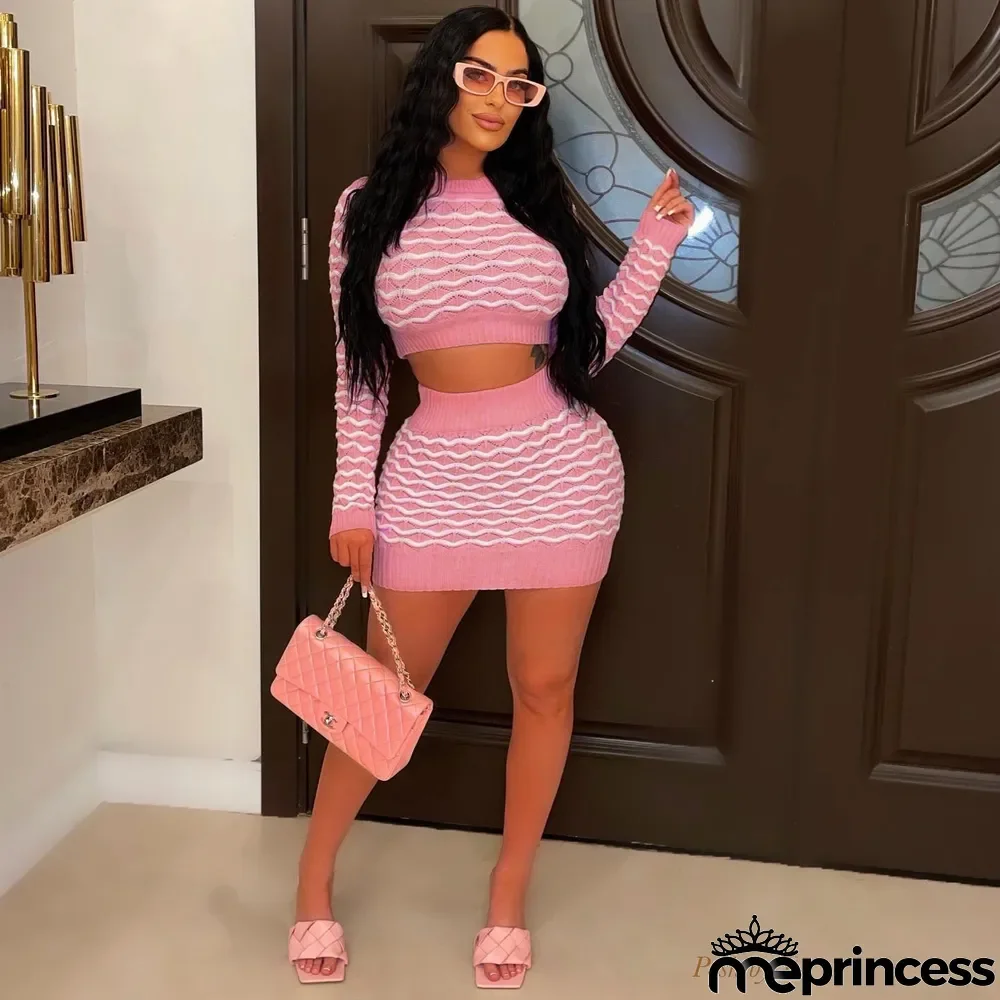 Sexy Stripe Slim-waist Tight Two Piece Skirts Set