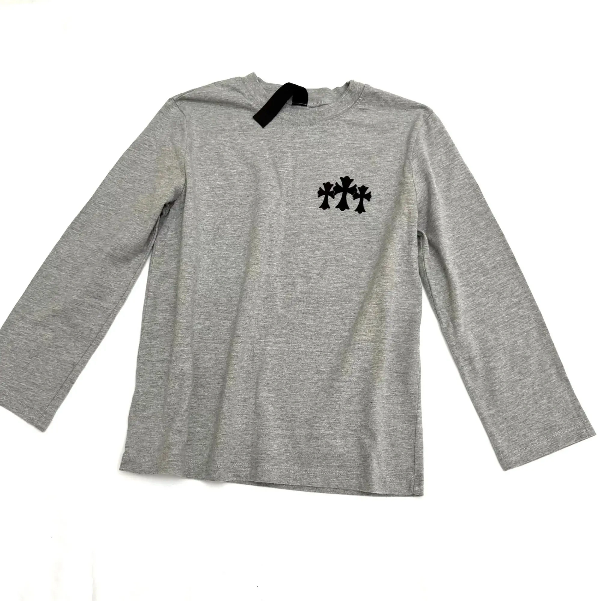 Grey Cross Long Sleeve Crop Top - Front View