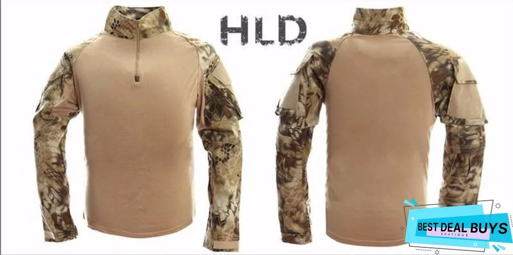 Camouflage Colors Army Combat Uniform Military Shirt Cargo Airsoft Paintball Tactical Cloth with Elbow Pads