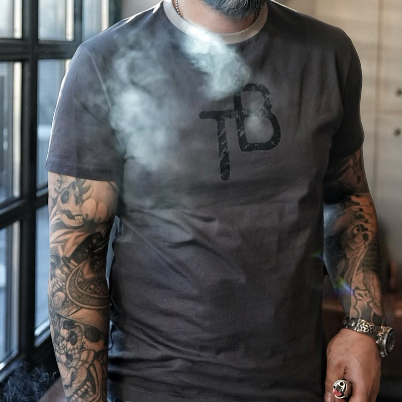Men's Casual Gray Printed Round Neck Short-Sleeved T-Shirt