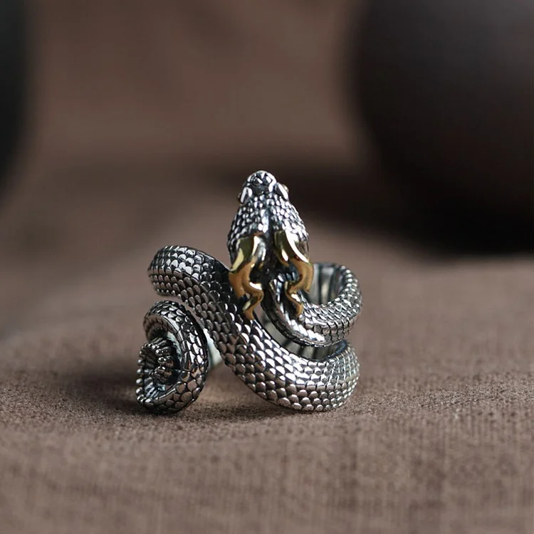S925 Silver Snake King Ring