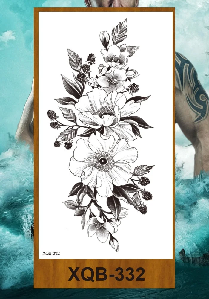 Temporary Tattoo Sticker Women Girl Arm Buttocks Chest Fake Tatoo Flowers Chain Body Makeup Waterproof Lily Butterfly Tattos