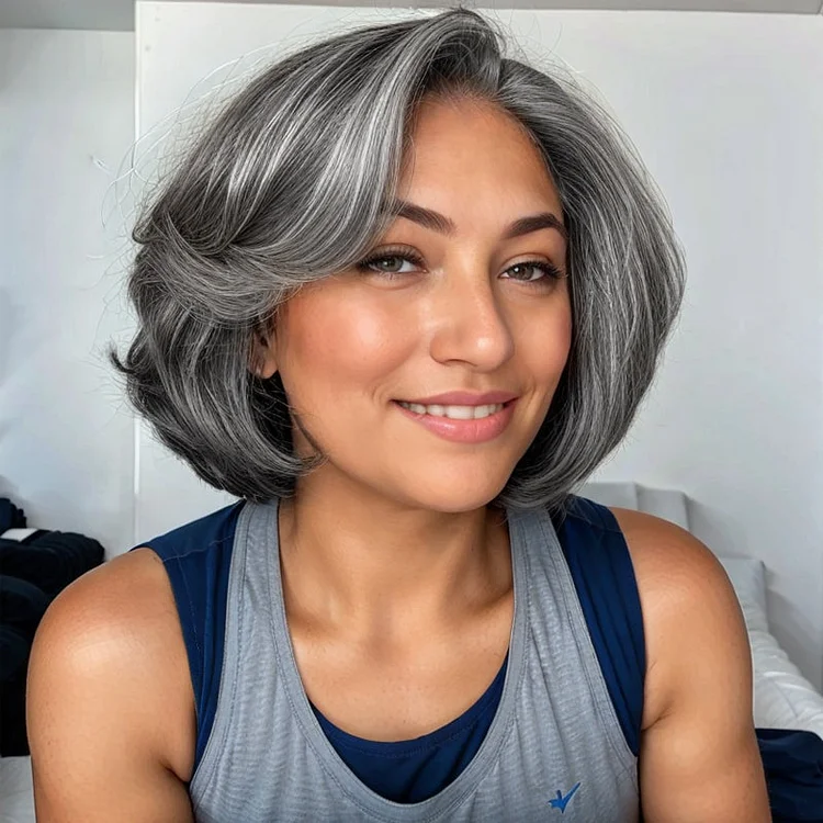 Trendy Limited Design | Salt & Pepper Side Part Bob Style Glueless 5x5 Closure Lace Wig