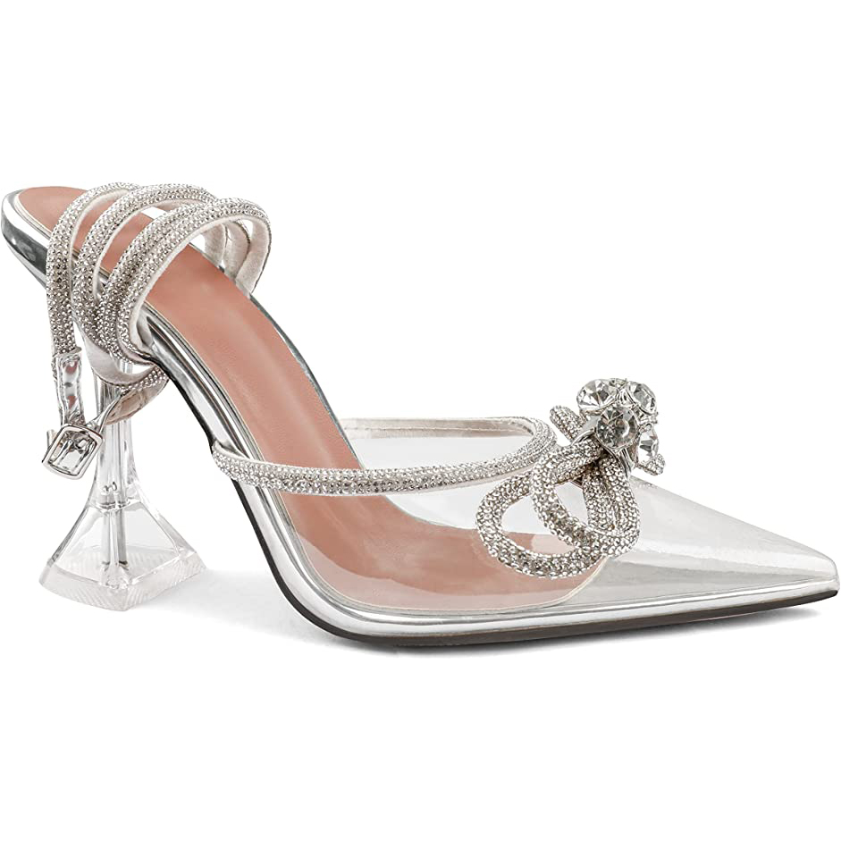 95mm Women's Stiletto Heel Ankle Strap Pumps Pointed Toe Diamond High Heels Sandals Summer Banquet Wedding Shoes-MERUMOTE