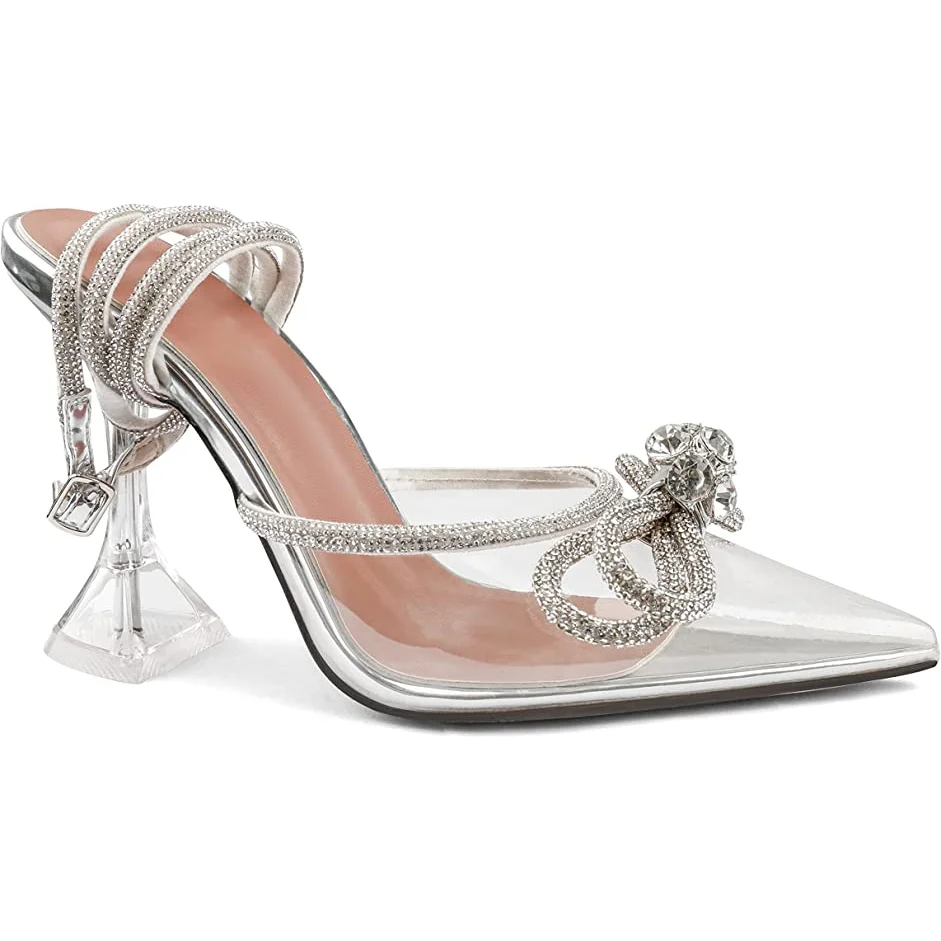 95mm Women's Stiletto Heel Ankle Strap Pumps Pointed Toe Diamond High Heels Sandals Summer Banquet Wedding Shoes-MERUMOTE