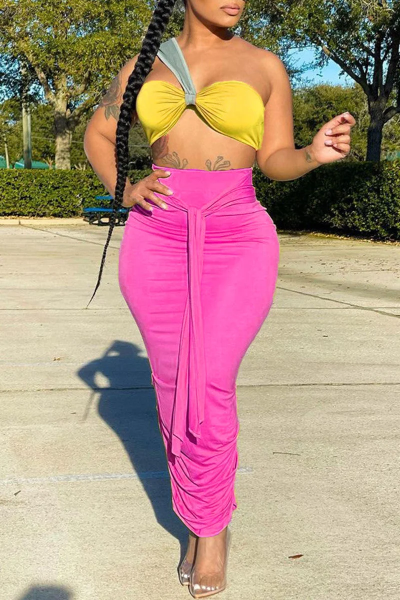Fashion Sexy Solid Split Joint Backless Strapless Sleeveless Two Pieces