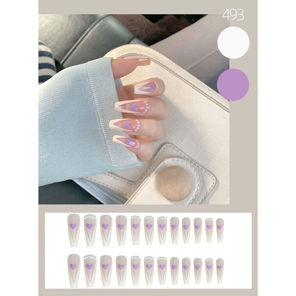 24pcs Fake nails with designs Super Long Ballerina False Nails Wearable Coffin french Nails Full Cover Nail Tips Press On Nails-Nail Inspo