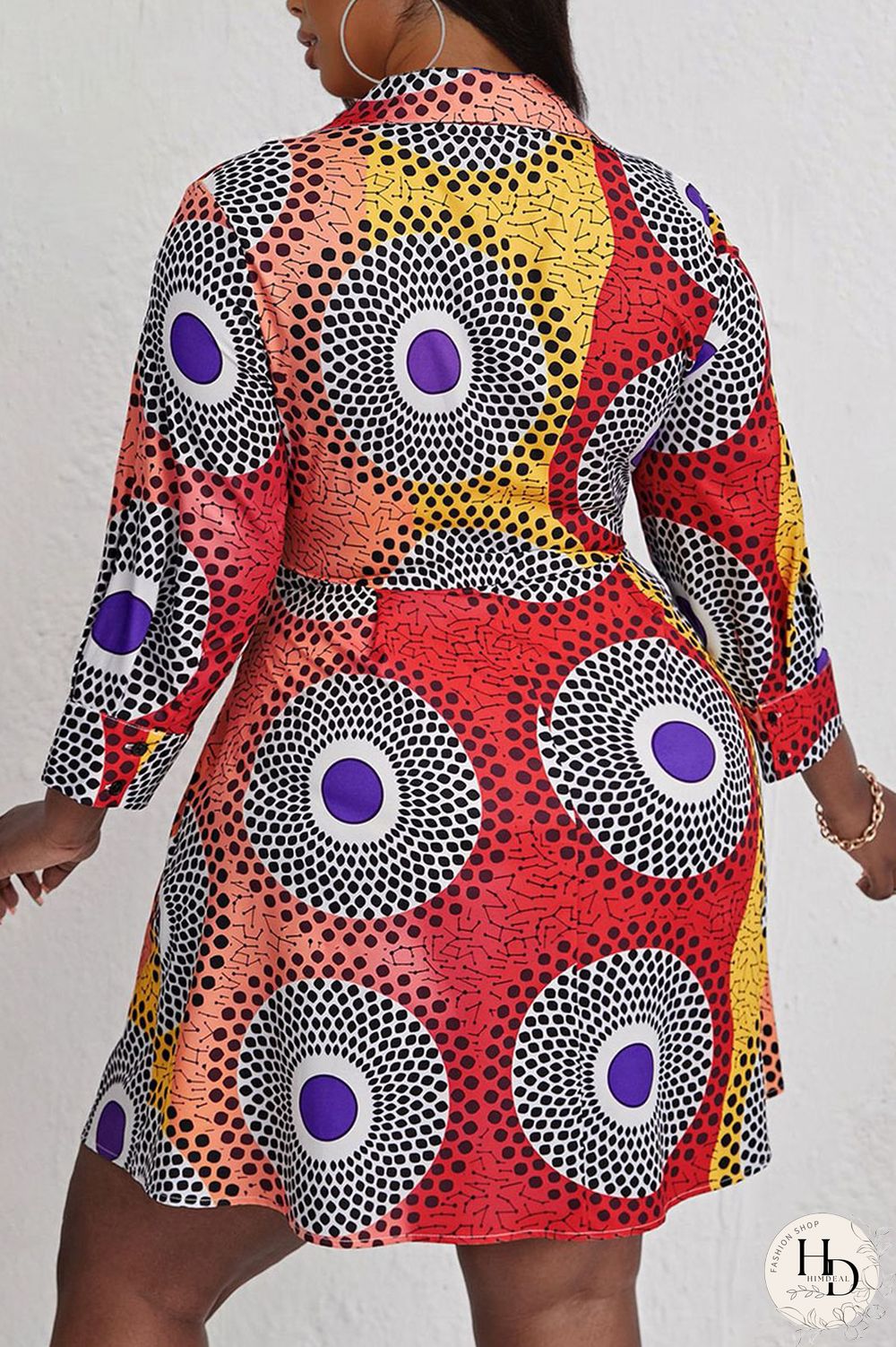 Rose Red Casual Print Split Joint V Neck A Line Plus Size Dresses