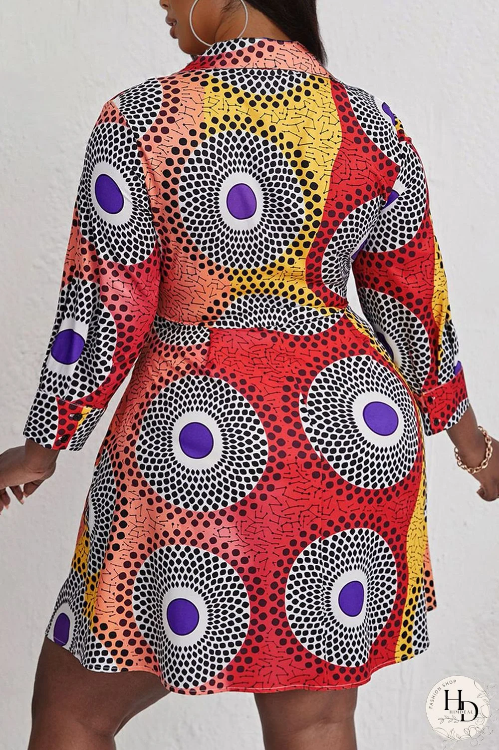 Rose Red Casual Print Split Joint V Neck A Line Plus Size Dresses