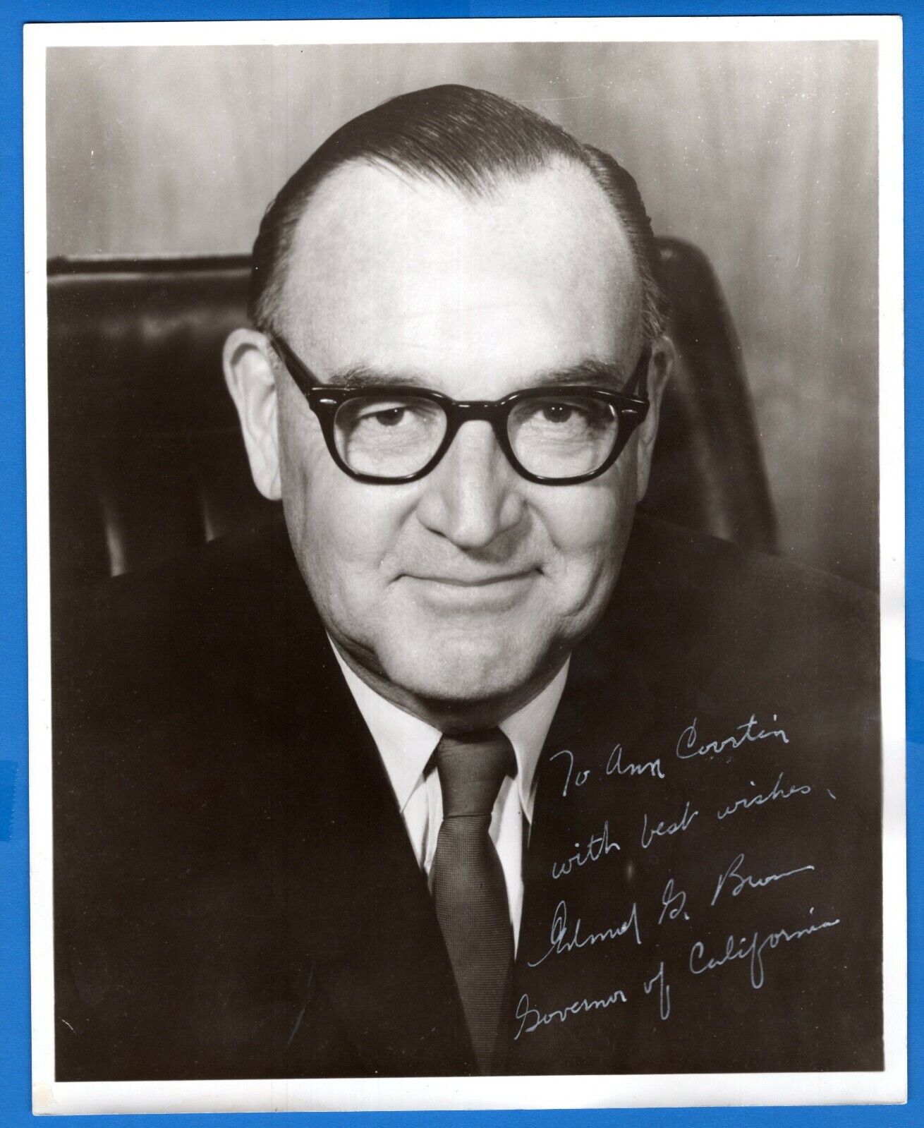 Pat Brown California Governor Hand Signed Vintage 1960's Autograph 8x10 Photo Poster painting