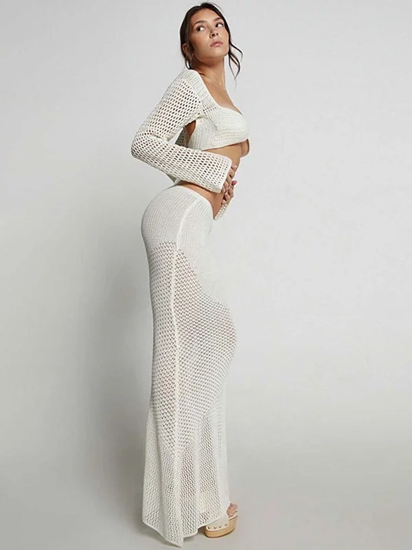 Athvotar Athvotar New Tethered Long-Sleeved Ass Casual Knitted Long Dress Set Beach Burqa Woman